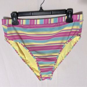 5/$25 Pink Blue Yellow Striped Bikini Bottoms M
